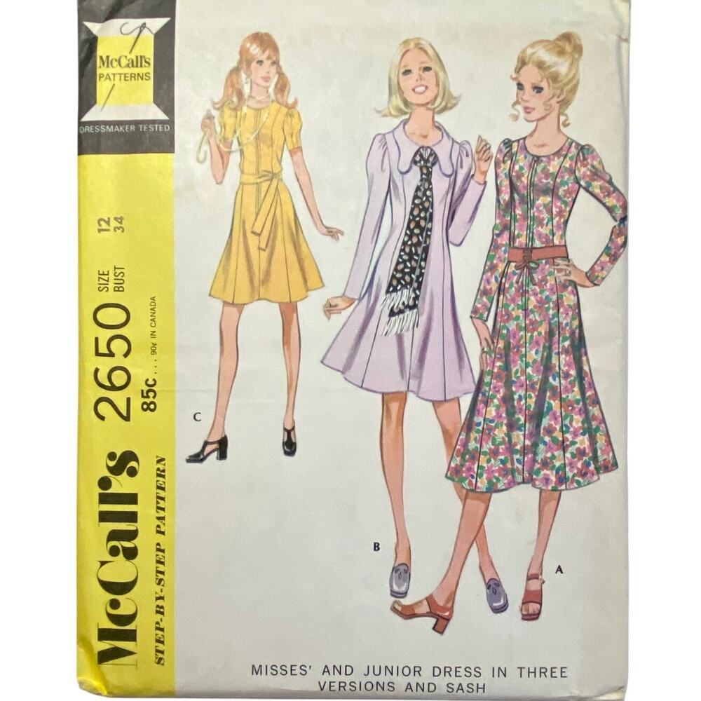 McCall's 2650 Vintage Sewing Pattern Misses' and Junior Dress Size 12 Uncut